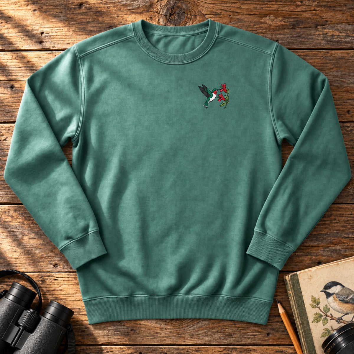 Ruby-Throated Hummingbird Embroidered Sweatshirt