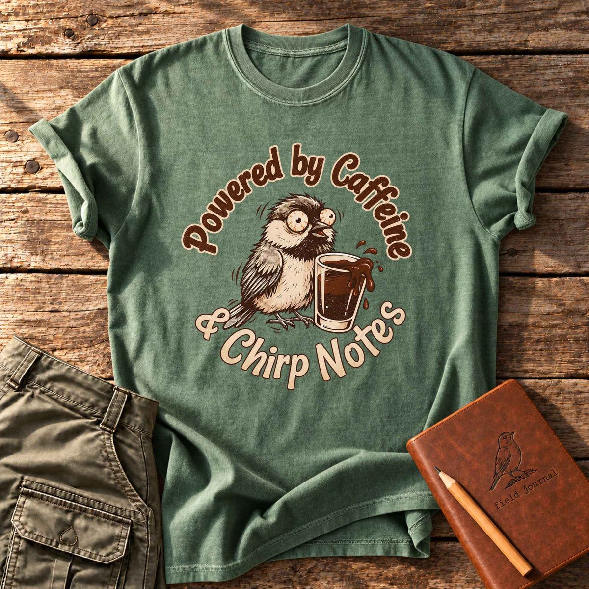 Powered By Caffeine & Chirp Notes T-Shirt