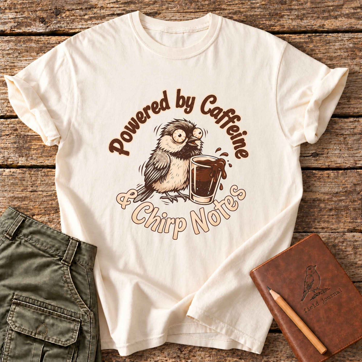 Powered By Caffeine & Chirp Notes T-Shirt