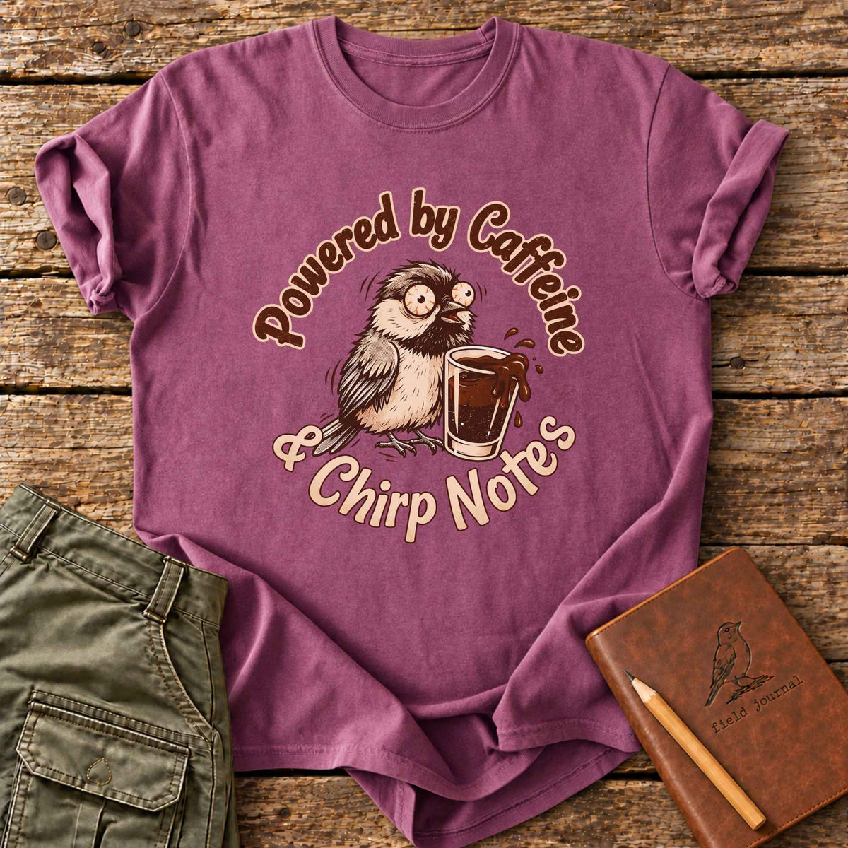 Powered By Caffeine & Chirp Notes T-Shirt